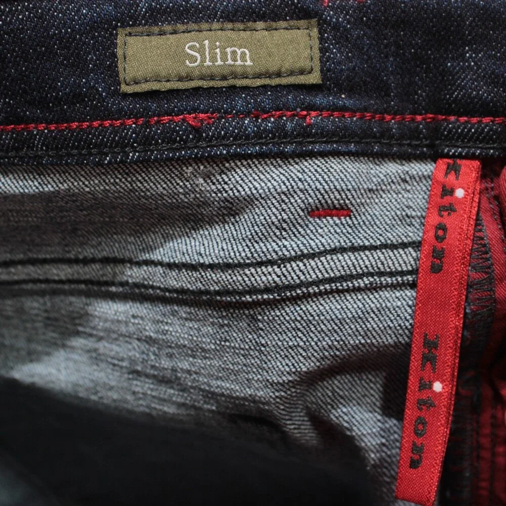 Kiton NWT Jeans Size 40 US Slim In Solid Dark Blue Cotton Blend Denim